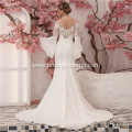 Elegant A-line Floor-length Bridal Gown white Organza bell sleeve lace wedding dress